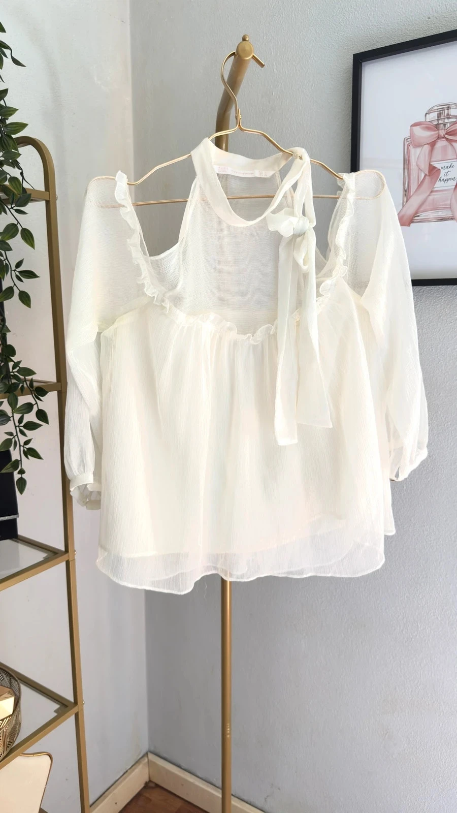 Lindo Blusa Fluida Romântica Off-White Zara • L • TN279 – photo 7